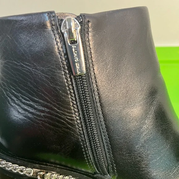 Vince Camuto Black Open-Toe Leather Ankle Booties with Silver Trim - Picture 8 of 15